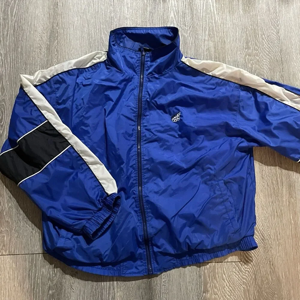 Vintage 90s USA Olympics JC Penny Windbreaker, Size XL Blue / Black